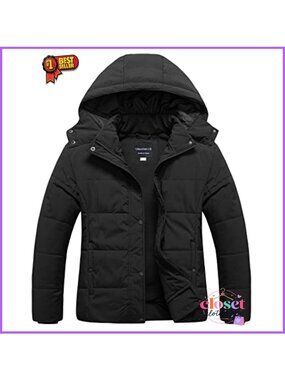 Plus Size Waterproof Puffer Jacket Fleece Lined Winter Coat Removable Hood